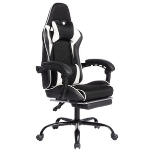 English Elm Deepfurniture Racing Style Gaming Chair Pu Leather Massage Lumbar Footrest Home Office Black White W3860P428632