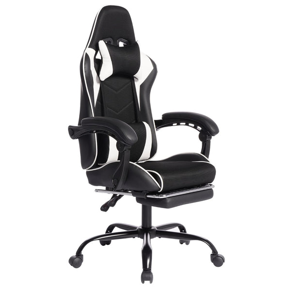English Elm Deepfurniture Racing Style Gaming Chair Pu Leather Massage Lumbar Footrest Home Office Black White W3860P428632