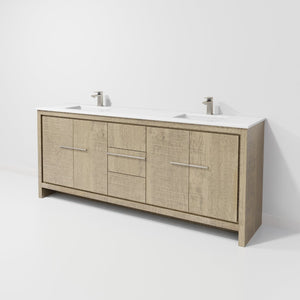 English Elm Rustic Acacia Double Bath Vanity With White Quartz Top & Gun Metal Faucet – Stylish Storage Solution! B2731P259232-GIGA