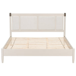 English Elm Solid Pine King Platform Bed with Upholstered Headboard and Industrial Metal Accents Grey,Light Grey N770PK361419E