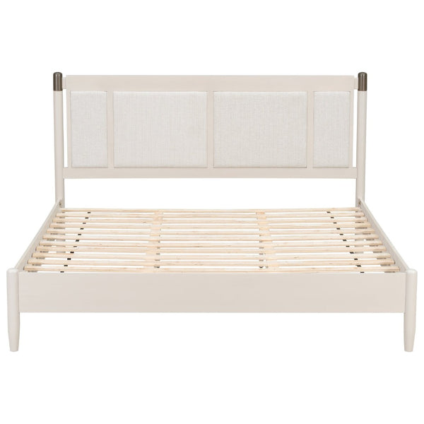 English Elm Solid Pine King Platform Bed with Upholstered Headboard and Industrial Metal Accents Grey,Light Grey N770PK361419E