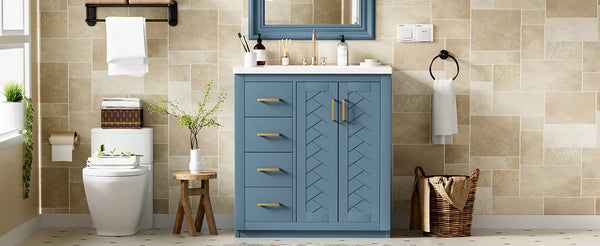 English Elm 30'' Stylish Bathroom Vanity Set With Ceramic Sink, Soft-Close Doors, Solid Wood Frame & Modern Design N710P191970M