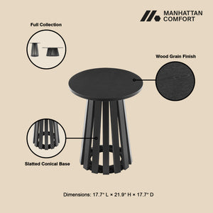 English Elm Layla Round End Table with Slatted Conical Base, Wood Grain Finish, Compact Surface for Decor Black B365P398080