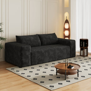 English Elm 78.8" Corduroy Three Seat Sofa Deep Cushioned Low Profile Couch for Modern Living Rooms Black W2824P409862