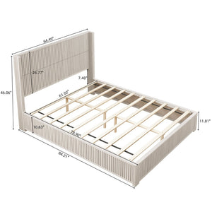 English Elm Solid Rubberwood Queen Platform Bed Low Profile Grain Veneer Frame No Box Spring W1716S00040