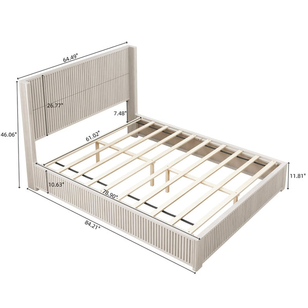 English Elm Solid Rubberwood Queen Platform Bed Low Profile Grain Veneer Frame No Box Spring W1716S00040