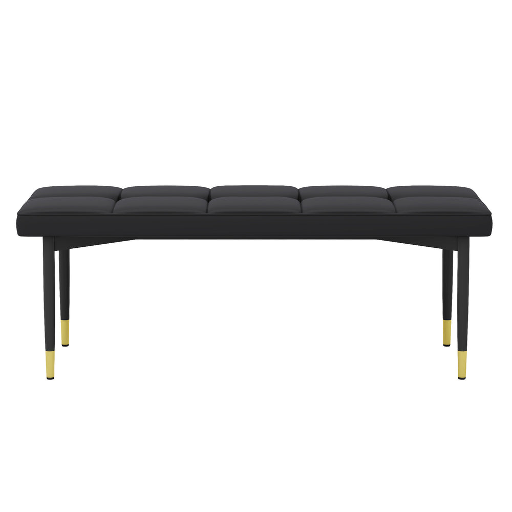 English Elm 47*16 Black Shoe Bench with Faux PU Cushion, Sturdy Metal Legs & Gold Accents — Versatile Seating for Entryway, Bedroom, Living Room (47-inch) W1151P214994