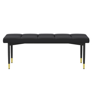 English Elm 47*16 Black Shoe Bench with Faux PU Cushion, Sturdy Metal Legs & Gold Accents — Versatile Seating for Entryway, Bedroom, Living Room (47-inch) W1151P214994