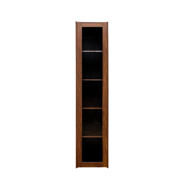 English Elm Display Cabinet Glass Doors Curio with 5 Shelves and LED Lighting, Dustproof Bookcase for Collectibles W331P281123