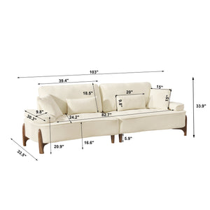 English Elm 103 Luxurious Cloud Velvet Sofa with High-Elastic Sponge Cushion, Deep-Seated Comfort for Living Spaces Beige W2290S00008
