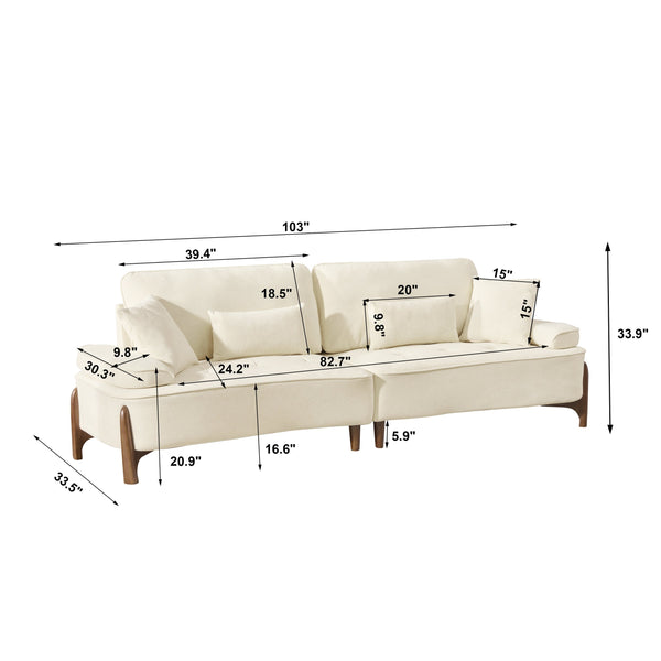 English Elm 103 Luxurious Cloud Velvet Sofa with High-Elastic Sponge Cushion, Deep-Seated Comfort for Living Spaces Beige W2290S00008