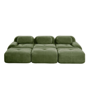 English Elm Three-seat Modular Corduroy Sectional Sofa with Ottomans for Living and Media Rooms Olive Green W714S01260