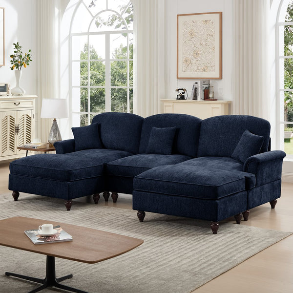 English Elm Classic Comfy Modular Sectional Sofa With Flared Arms, Removable Skirts & Movable Ottomans, Blue W3041S00257