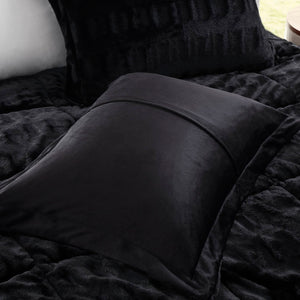 English Elm 3 Pcs King/Cal King Luxurious Solid Faux Fur Comforter Mini Set - Cozy Black Elegance For Your Bedroom B035P319601