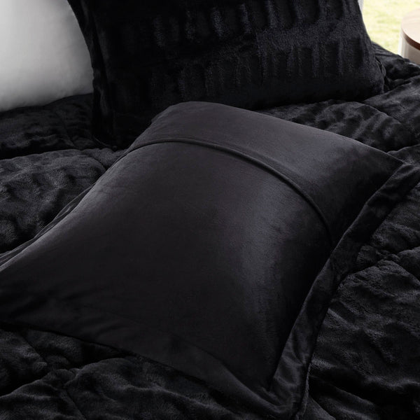 English Elm 3 Pcs King/Cal King Luxurious Solid Faux Fur Comforter Mini Set - Cozy Black Elegance For Your Bedroom B035P319601