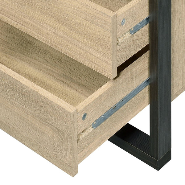 English Elm Oak Rustic Industrial 2-Drawer Nightstand with Elevated 5" Metal Legs, Oak and Black Storage Accent (22.5"W) B062P185668
