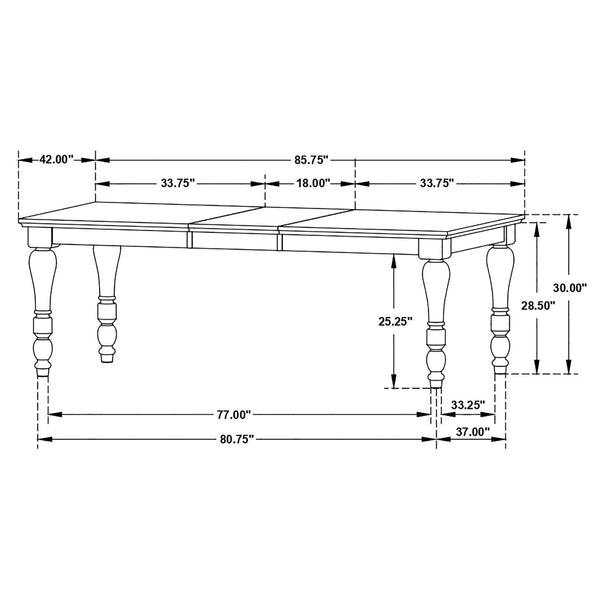 English Elm Bridgeview Rustic Dark Cocoa & Coastal White Dining Table with Leaf, Seats 8, Turned Legs Finish B062S00714