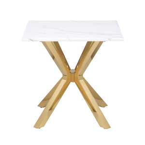 English Elm Kensington Sculptural Gold End Table with Faux Marble Top, Beveled Edge, Star Pedestal Accent (23") B062S00611