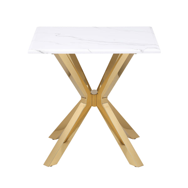 English Elm Kensington Sculptural Gold End Table with Faux Marble Top, Beveled Edge, Star Pedestal Accent (23") B062S00611