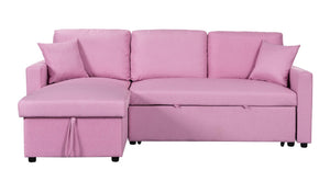 English Elm Sorrelle Linen Sleeper Sectional with Reversible Chaise and Hidden Storage Compartment Pink B2749S00041