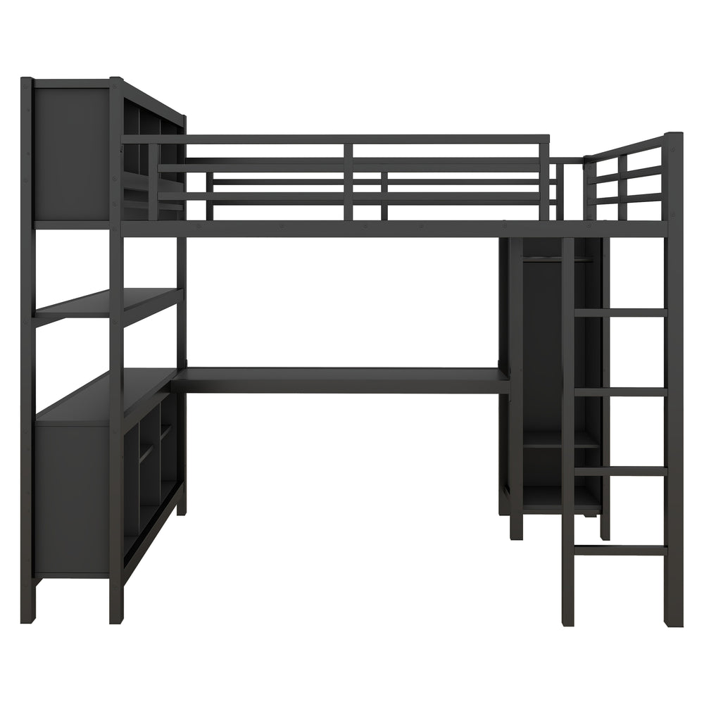 English Elm Metal Loft Bed With Integrated Desk, Wardrobe & Storage Cubes - Space-Saving Solution For All Ages W1580S00068