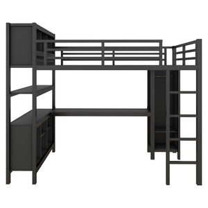English Elm Metal Loft Bed With Integrated Desk, Wardrobe & Storage Cubes - Space-Saving Solution For All Ages W1580S00068