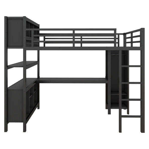 English Elm Metal Loft Bed With Integrated Desk, Wardrobe & Storage Cubes - Space-Saving Solution For All Ages W1580S00068