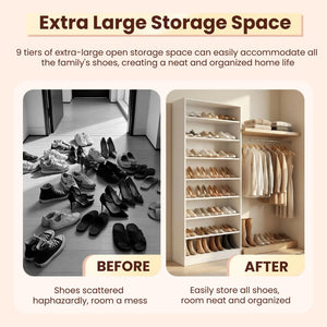English Elm 9 Tier Freestanding Shoe Rack Tall Mdf Storage Organizer for Entryway Hallway White W3204P454074