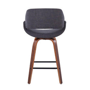 English Elm 26" Mid-century Swivel Counterstools Walnut Legs Charcoal Upholstery Set of 2 B202S00250