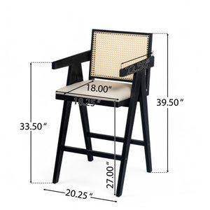 English Elm Christopher Knight Home® - 27" Woven Cane Back Bar Stool with Foam-Padded Polyester Seat, Durable Rubberwood Frame, 300lb Capacity Black+Natural,Cream Grey N780P237930B