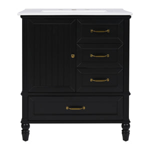 English Elm Christopher Knight Home® - 30" Bathroom Vanity with Ceramic Sink, Acacia & MDF Cabinet, Soft-Close Door & Drawers Black N759P346895B
