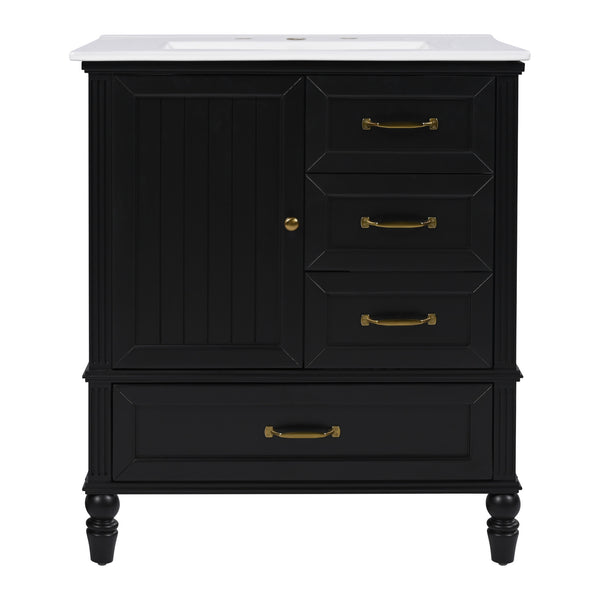 English Elm Christopher Knight Home® - 30" Bathroom Vanity with Ceramic Sink, Acacia & MDF Cabinet, Soft-Close Door & Drawers Black N759P346895B