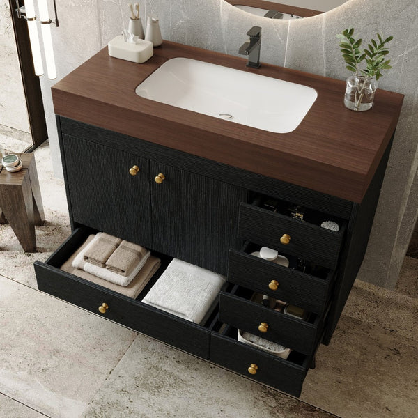 English Elm 36" Freestanding Bathroom Vanity Sintered Stone Top Ceramic Sink Stainless Steel Legs Black,Gold,Walnut,White W3136S00069