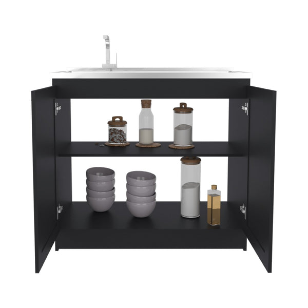 English Elm Montello White Utility Sink with Open Shelves for Laundry Mudroom Workspace B092S00282