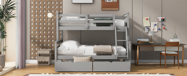 English Elm Twin Twin-over-Full Bunk Bed with Attached Ladder, Built-In Underbed Storage Drawers & Guardrail Safety Designed for Space-Saving Kids' Rooms Gray SM000119AAE-1