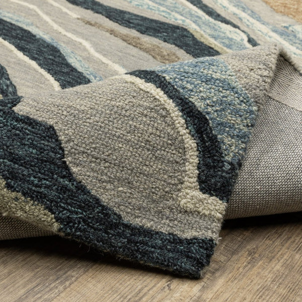 HomeRoots 5' Gray and Blue Wool Hand-Tufted Area Rug - Modern Abstract Design for Stylish Home Décor 8' Runner 576000