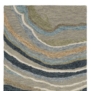 HomeRoots 5' Gray and Blue Wool Hand-Tufted Area Rug - Modern Abstract Design for Stylish Home Décor 8' Runner 576000
