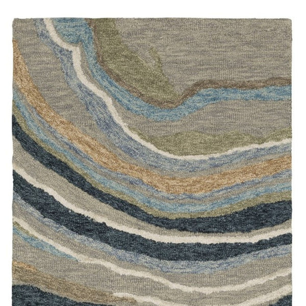HomeRoots 5' Gray and Blue Wool Hand-Tufted Area Rug - Modern Abstract Design for Stylish Home Décor 8' Runner 576000