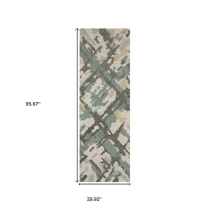 HomeRoots 5' Hand-Tufted Wool Area Rug in Gray and Teal - Contemporary Abstract Design for Cozy Spaces 8' Runner 576001