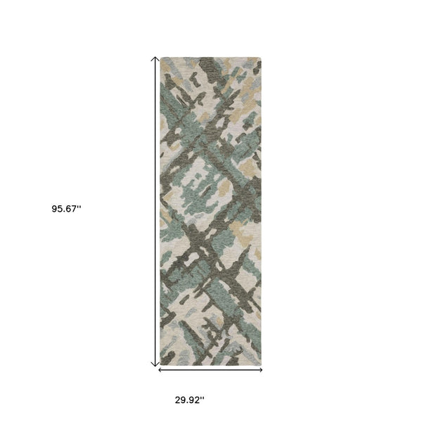 HomeRoots 5' Hand-Tufted Wool Area Rug in Gray and Teal - Contemporary Abstract Design for Cozy Spaces 8' Runner 576001