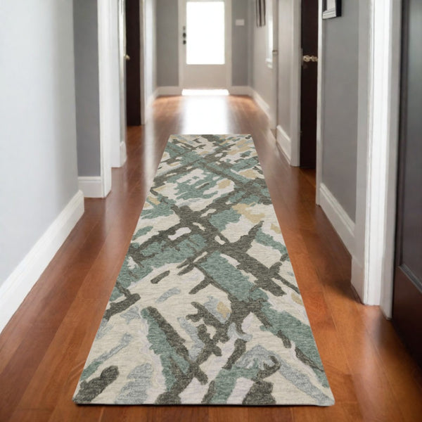 HomeRoots 5' Hand-Tufted Wool Area Rug in Gray and Teal - Contemporary Abstract Design for Cozy Spaces 8' Runner 576001