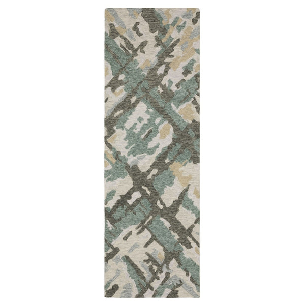 HomeRoots 5' Hand-Tufted Wool Area Rug in Gray and Teal - Contemporary Abstract Design for Cozy Spaces 8' Runner 576001