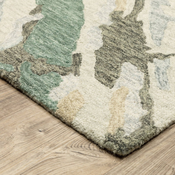 HomeRoots 5' Hand-Tufted Wool Area Rug in Gray and Teal - Contemporary Abstract Design for Cozy Spaces 8' Runner 576001