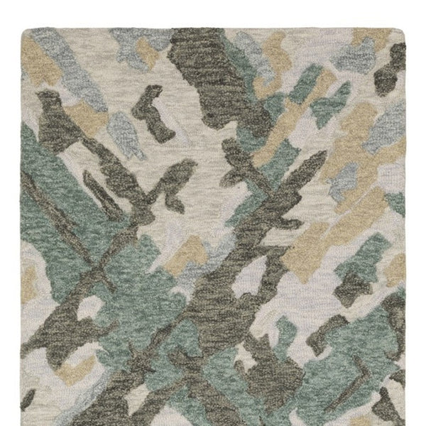 HomeRoots 5' Hand-Tufted Wool Area Rug in Gray and Teal - Contemporary Abstract Design for Cozy Spaces 8' Runner 576001