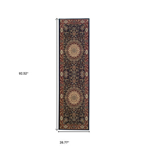 HomeRoots 6' Blue Oriental Round Rug - Elegant Design, Durable & Stain-Resistant for High-Traffic Spaces 8' Runner 576002