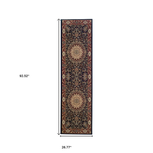 HomeRoots 6' Blue Oriental Round Rug - Elegant Design, Durable & Stain-Resistant for High-Traffic Spaces 8' Runner 576002