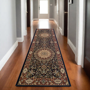 HomeRoots 6' Blue Oriental Round Rug - Elegant Design, Durable & Stain-Resistant for High-Traffic Spaces 8' Runner 576002