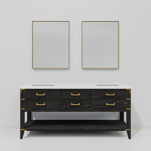 English Elm Black Oak Double Bath Vanity Set With Cultured Marble Top, Soft-Close Drawers & 34" Mirrors Included B2731S02166