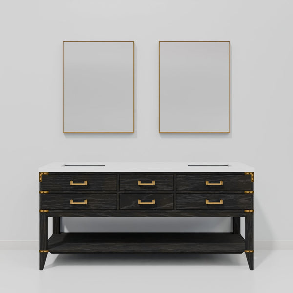 English Elm Black Oak Double Bath Vanity Set With Cultured Marble Top, Soft-Close Drawers & 34" Mirrors Included B2731S02166
