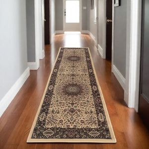 HomeRoots 6' Blue Oriental Round Rug - Elegant Design, Durable & Stain-Resistant for High-Traffic Spaces 8' Runner 576003